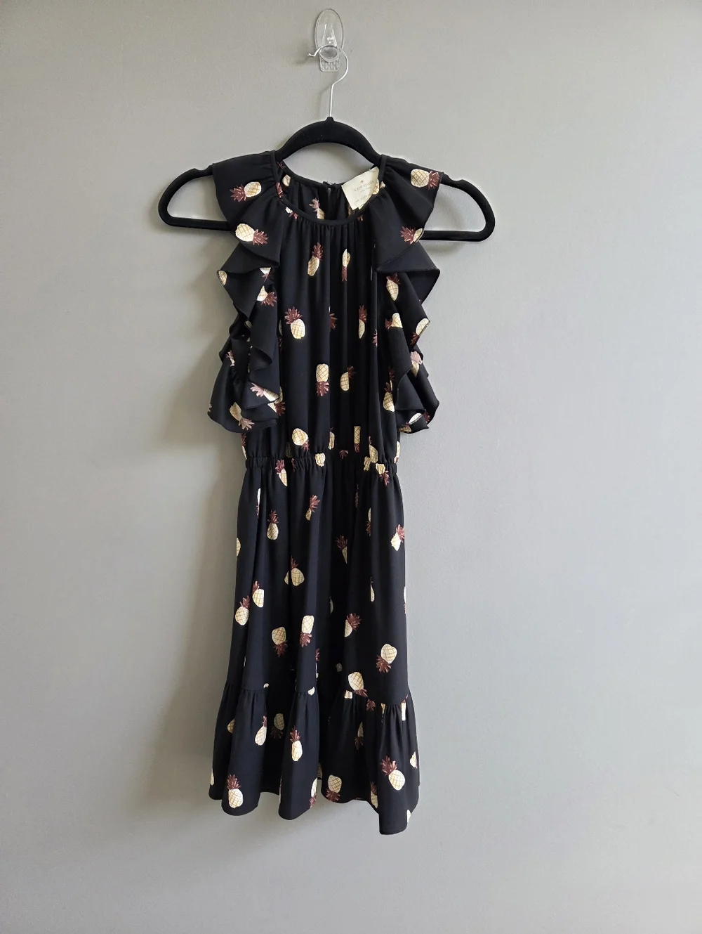 kate spade Black Pineapple Sleeveless Ruffle Mini Dress In Black Size‎ XXS